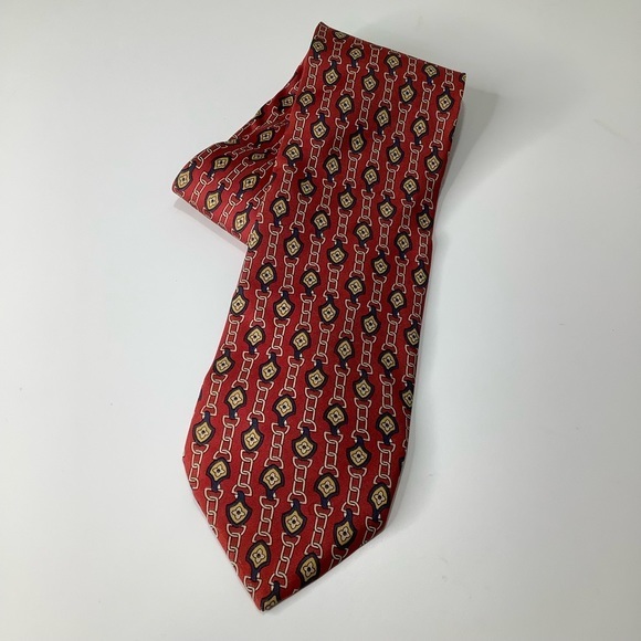 Gucci by Paolo Gucci dry gold Chains pattern Italian Silk tie EUC - Picture 5 of 7